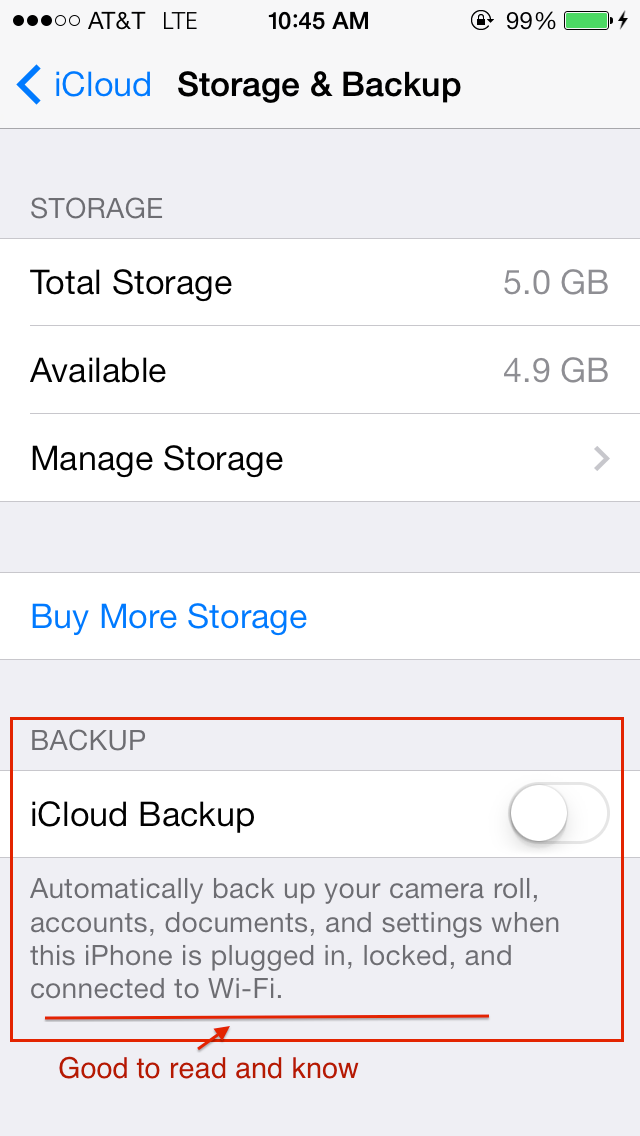 iOS iPhone iCloud backup settings