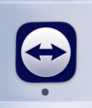 A screenshot of the TeamViewer icon in the Dock. The icon is a blue square with rounded corners with a white circle inside and two blue arrows pointing away from each other. The icon has a dot underneath it.